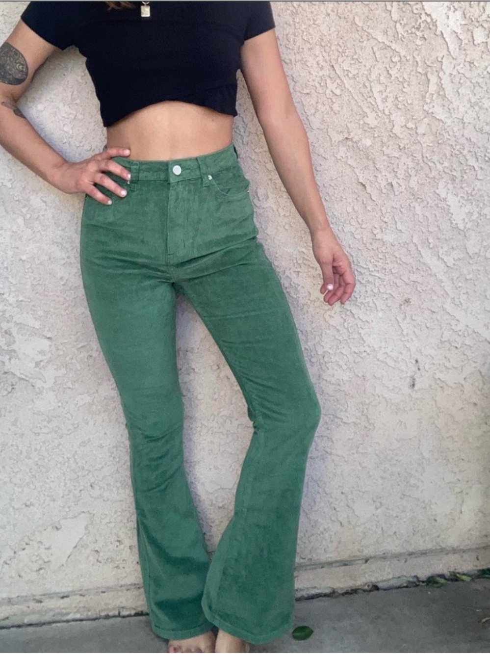 Green Corduroy High Rise Flare Pants 70s Y2K Size 25